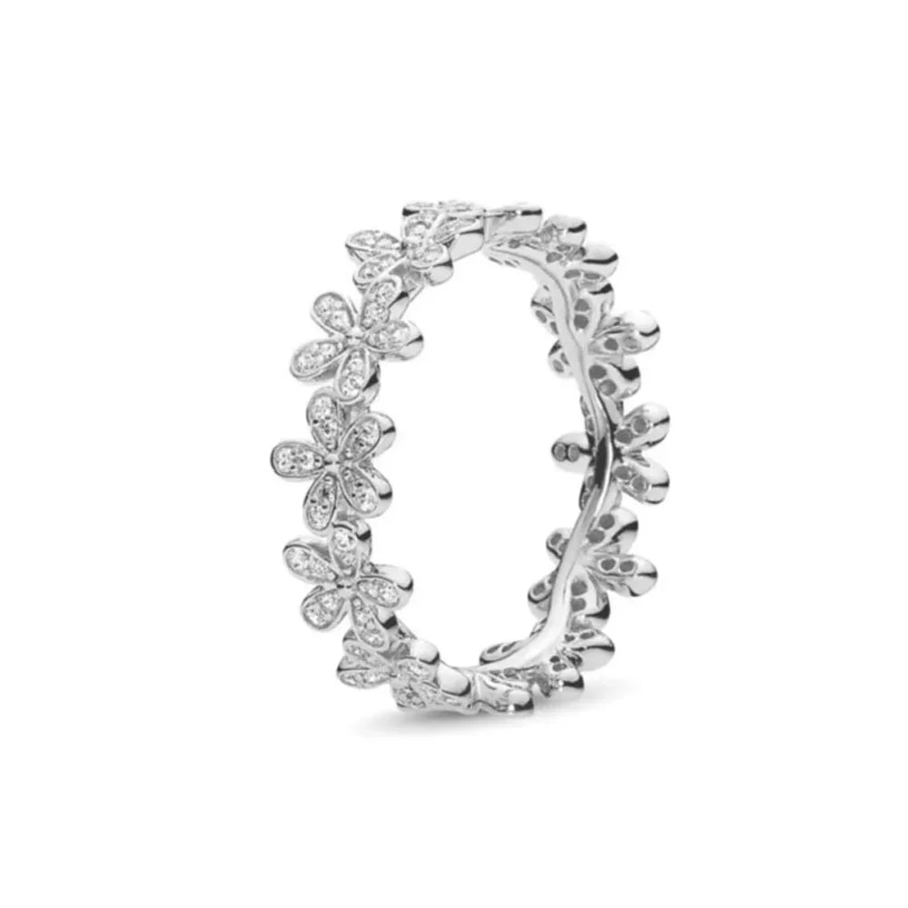Hot Sale 925 Sterling Silver Red Pink Blue Green Heart Stone Snowflake Daisy Ring Trinkets Rings Wedding Fashion  Jewelry Women