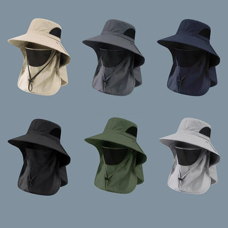 UPF 50+ Sun Hat with Face Neck Flap Wide Brim UV Protection Fishing Hat for Men Women Outdoor Hiking Gardening
