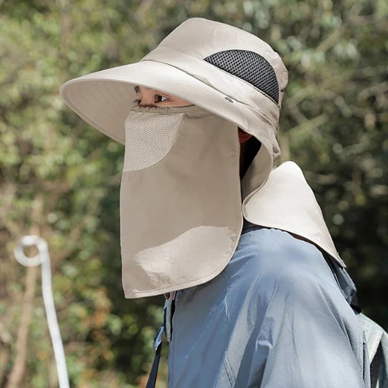 UPF 50+ Sun Hat with Face Neck Flap Wide Brim UV Protection Fishing Hat for Men Women Outdoor Hiking Gardening