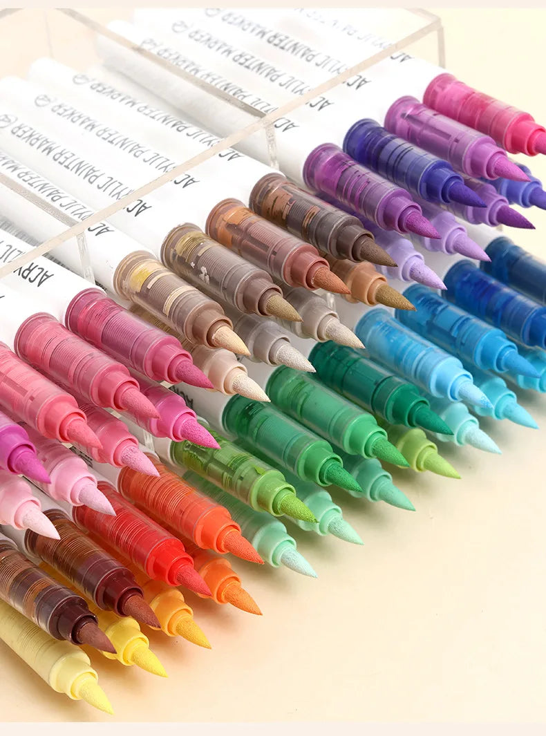 9colors/Set Acrylic Paint Pens Brush Marker Pen for Rock Painting,Ceramic,Glass,Wood,Canvas,Diy Art Supplies Drawing Stationary