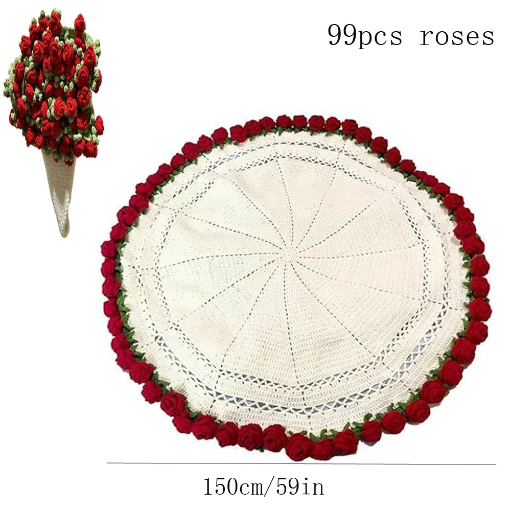1pcs Rose Blanket Bouquet With Gift Bag Crochet Handmade Blanket of Roses Birthday Valentine's Day Gift for Girlfriend