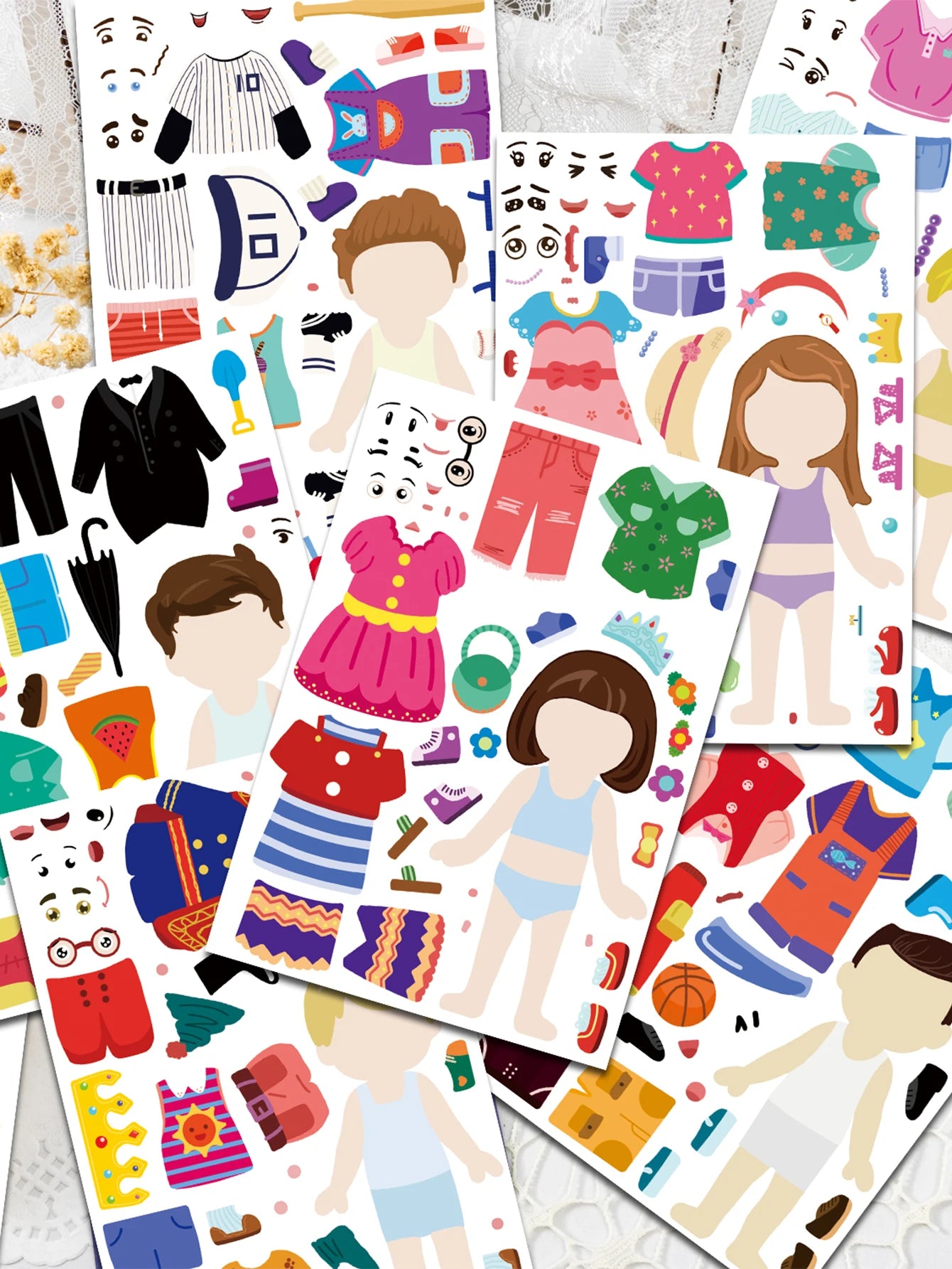 8PCS Cartoon Cute Children Dress Up Collage Scrapbook Collage Material Skateboard/Guitar/Stationery/Diary Waterproof Decorative