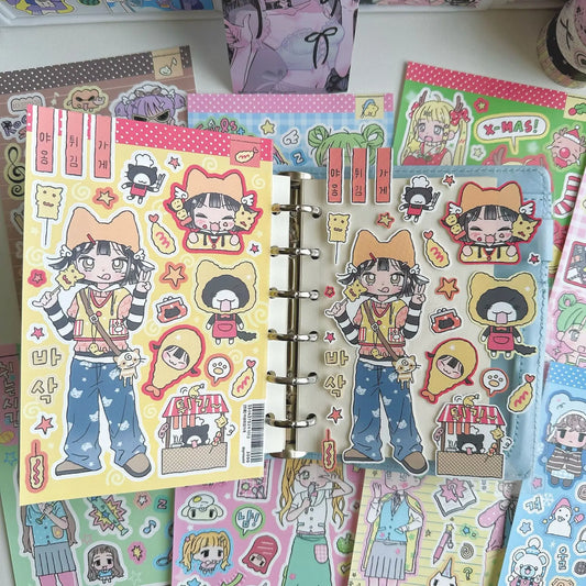 Cute Korean Stickers Cute Girl Cartoon Character Stickers Hand Account Planner Diary Scrapbook Stationery DIY Decorative Sticker