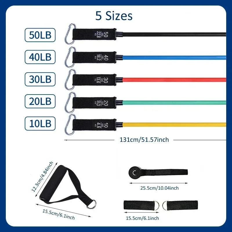 11pcs 100/150LB Resistance Bands Set, Portable Fitness Equipment,Strength Training Bands for Home Gym,Workout Excercise Band