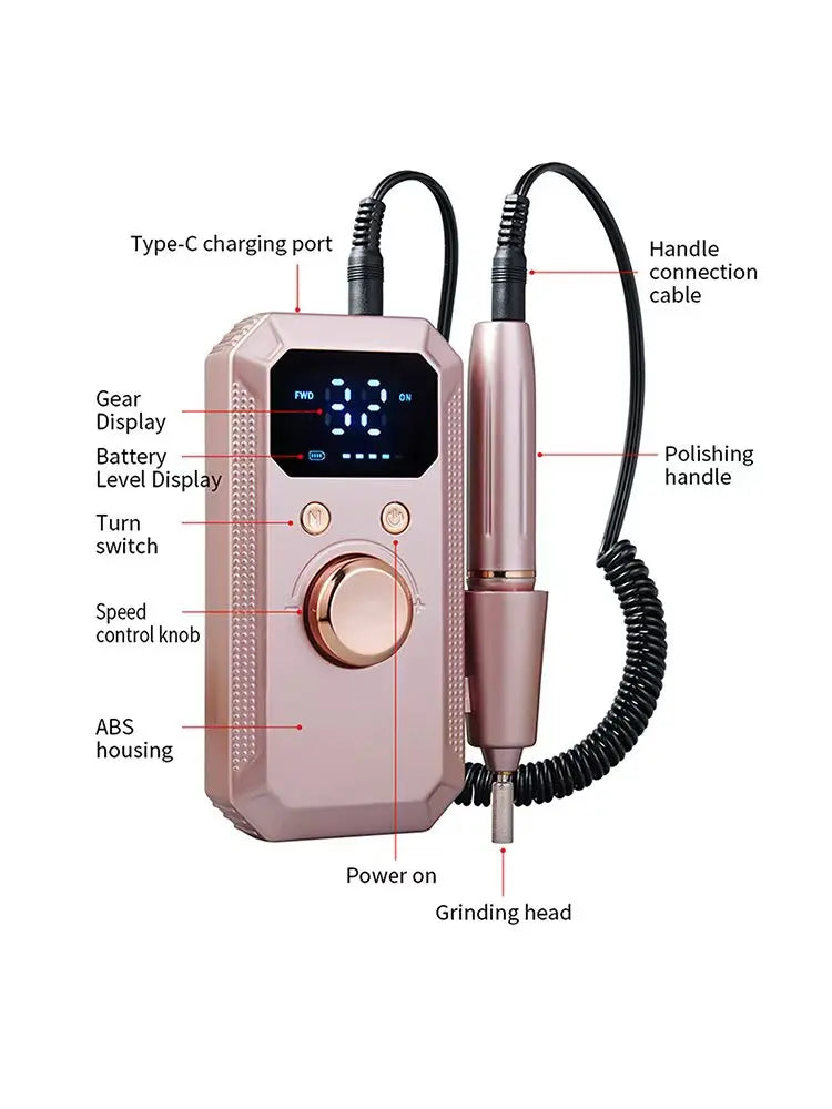 1 Set of Manicure and Pedicure Polishing and Shaping Tools, Electric Nail Grinder Set with USB Rechargeable Battery - 32 Adjusta