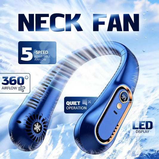 5 Speeds Neck Fan, LED Display, 360° Airflow, Quiet Portable USB Wearable Fan for Travel Office Home
