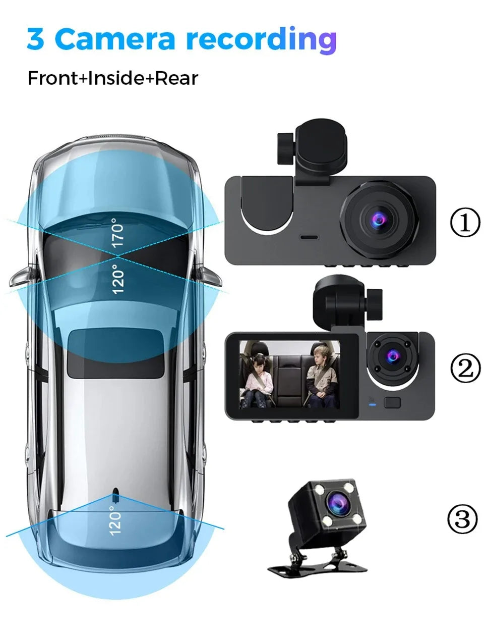 Dash Cam for Cars Camera Full HD 1080P Video Recorder Dashcam DVR Black Box Dual Lens DVR with Rear View Camera for Vehicle
