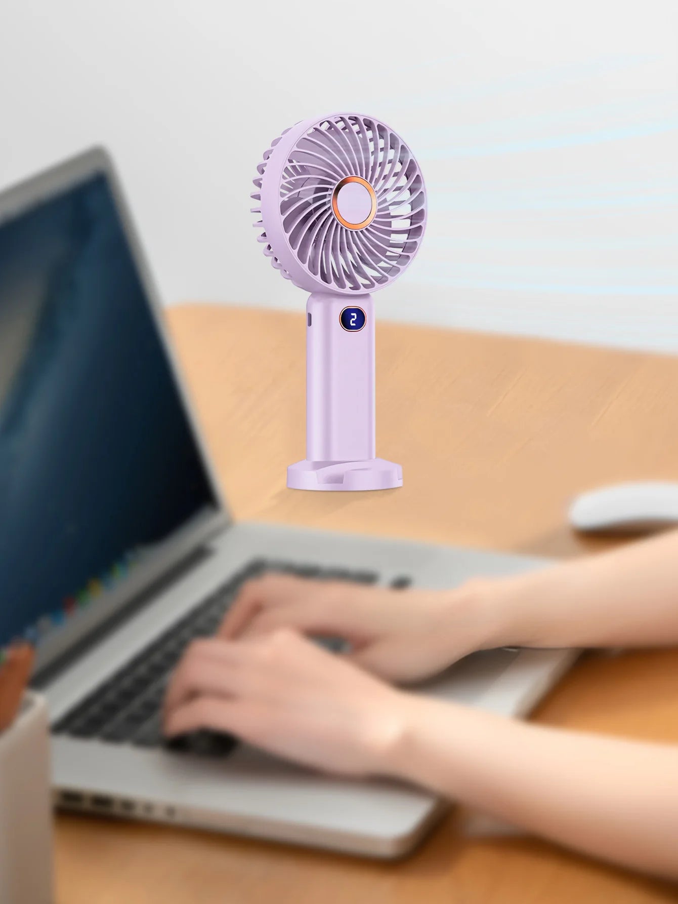 Portable Handheld Fan USB Rechargeable Mini Fan Digital Display 5-Speed Adjustment Suitable For Travel Outdoor Office Home