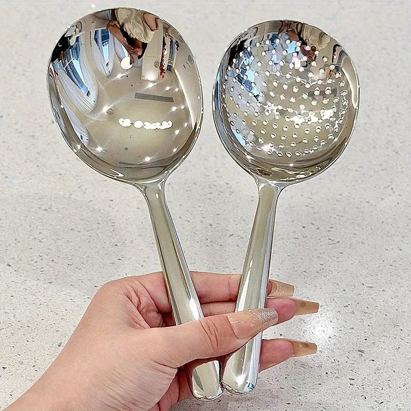 Heavy-Duty Home Kitchen Ladle - Stainless Steel Serving Spoon with Drain Hole,Heat-Resistant Handle -Multipurpose Scoop