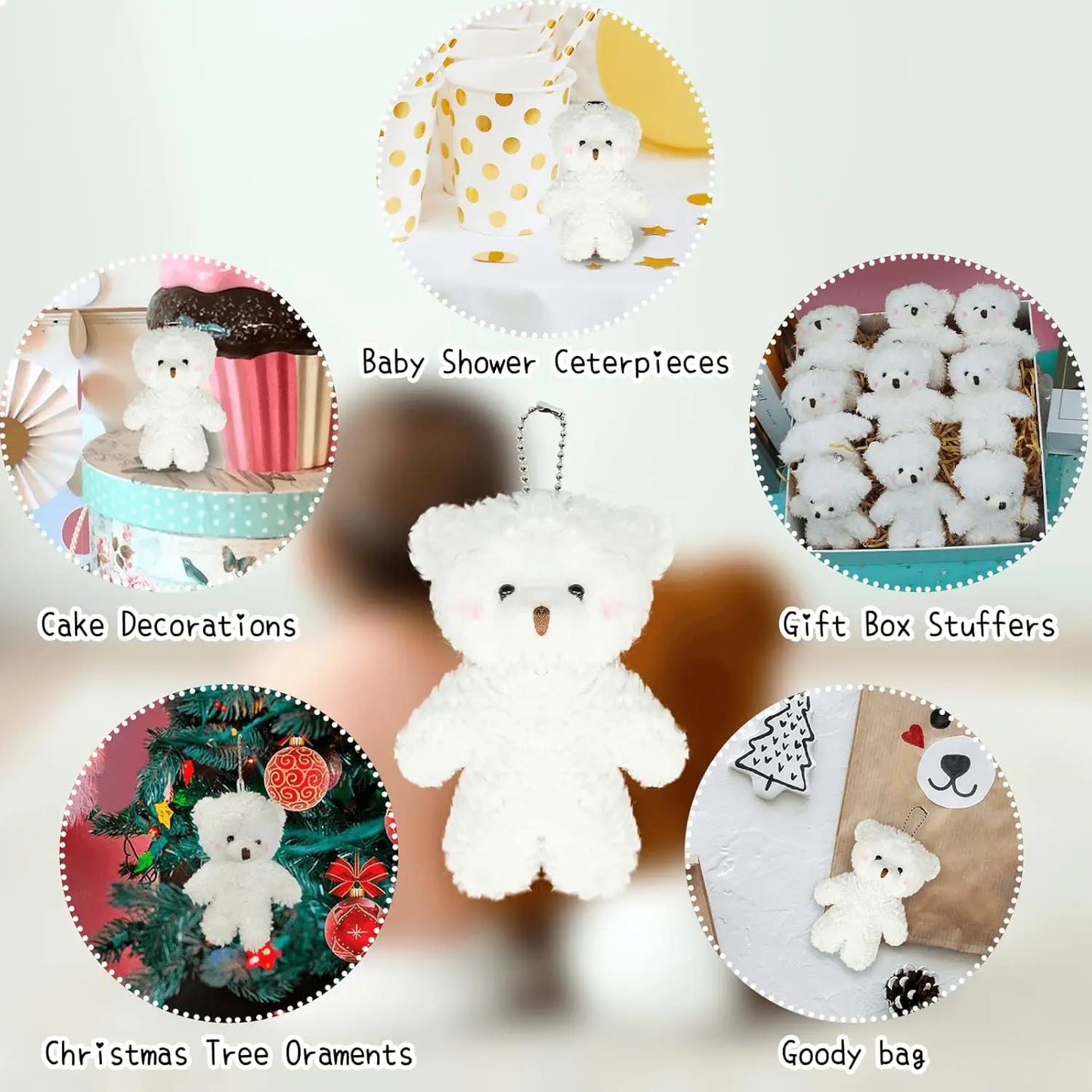 10Pcs/lot Plush Teddy Bears Toys 12cm Cute Animal Stuffed Dolls Kawaii Girl Blush Bear Keychain Christmas Birthday Party Gifts