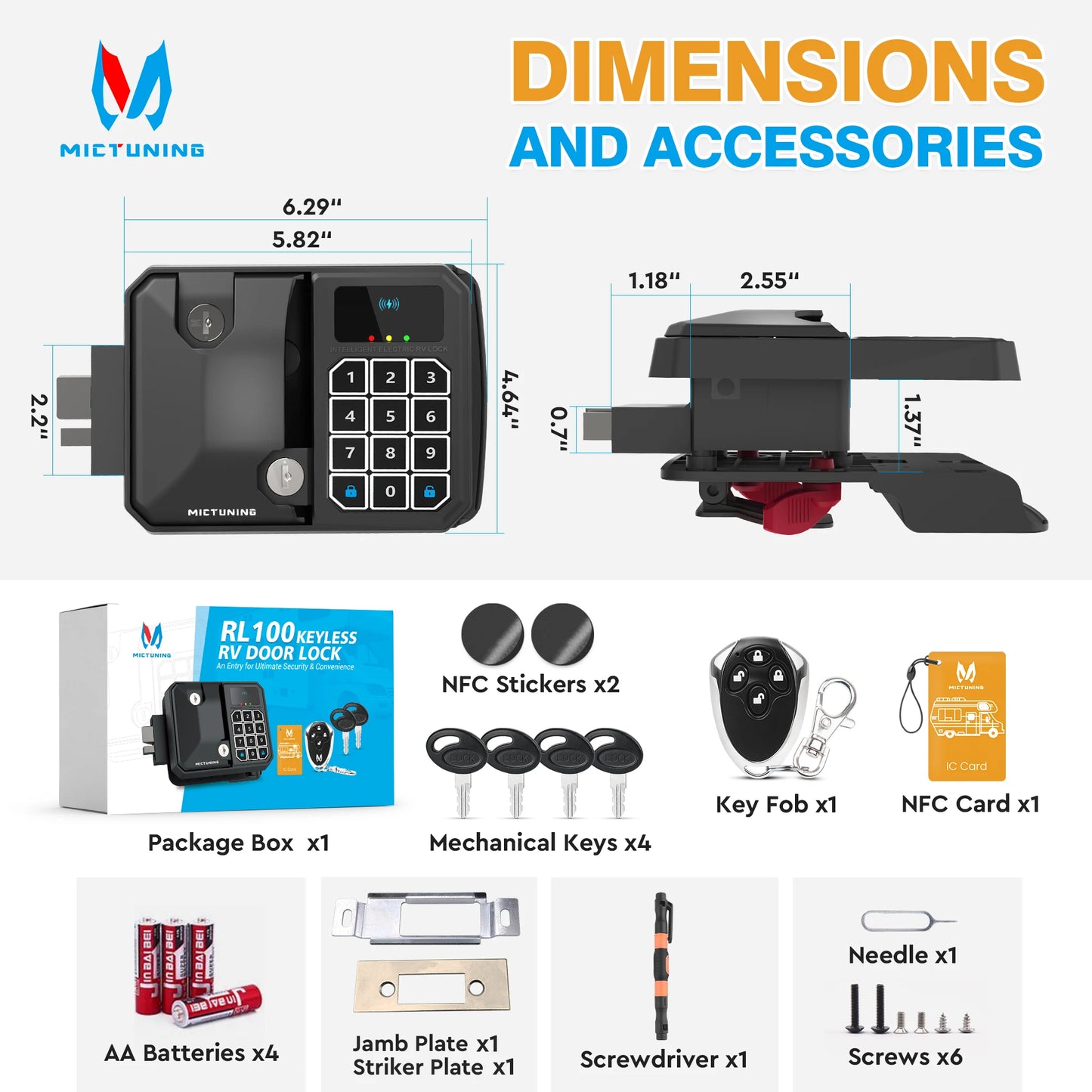 MICTUNING Keyless RV Door Lock,Multiple Unlocking Methods,Remote Key Range Up to 50FT, Heavy Duty Steel Waterproof For Campers