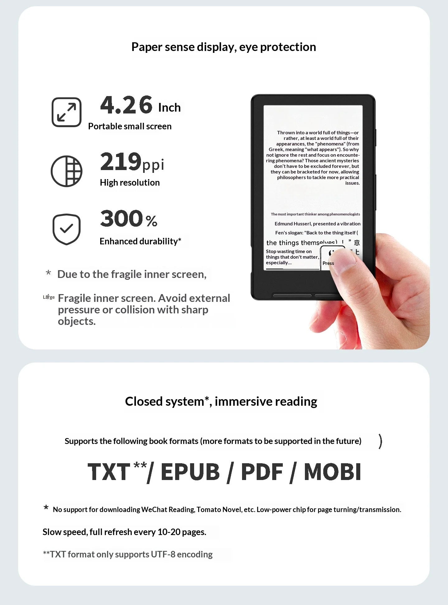 XTEINK X4/X3 Magnetic Portable E Ink Reader Ultra Thin 4 3 Inch Small Screen Electronic Paper Reader Home Outdoor Daily Reading