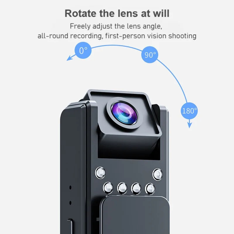 1080P Mini Body Camera 180° Rotatable Lens Body Mounted Camera Small Portable IR Night Vision Police Body Camera for Bike