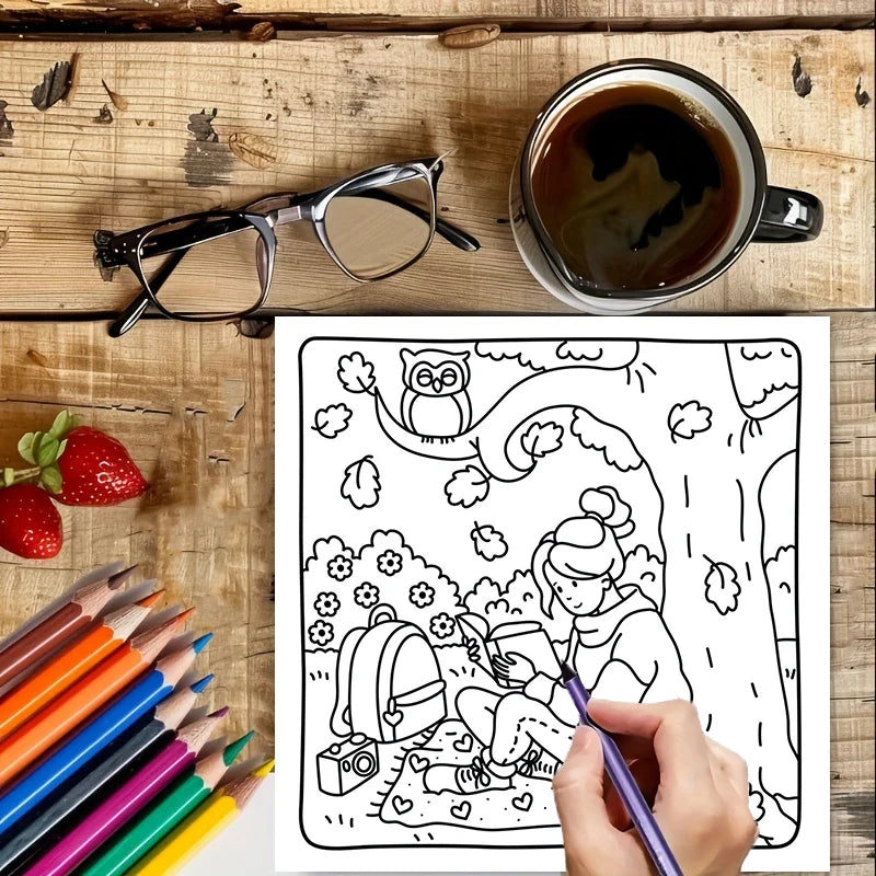 28 Pages Cozy Girls's Life Coloring Book for Adult | Colouring Book for Stress Relief, Birthday Day Gift, Back to School Supplie