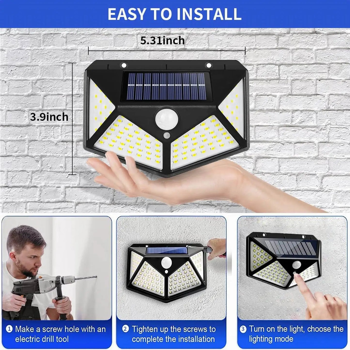 100 LED Outdoor Solar Lamp Outdoor Garden Decoration Solar LED Light Waterproof Sunlight Powered Spotlight with Motion Sensor