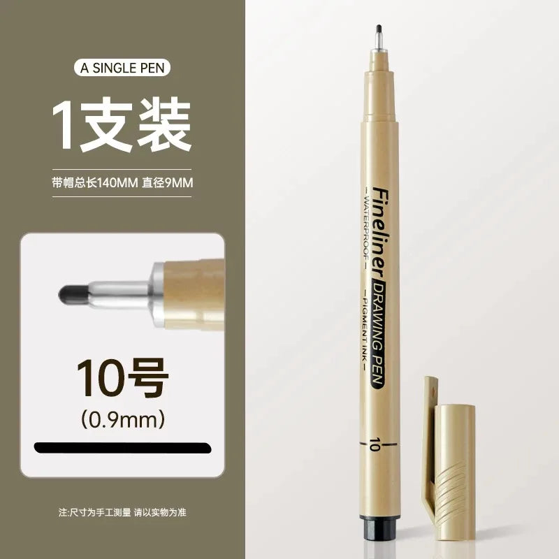 1pcs Black Fineliner Micron Pen 005-3.0mm Waterproof Pigment Ink for Manga Sketching Technical Drawing