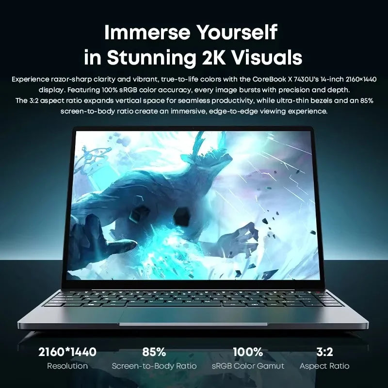 CHUWI CoreBook X Gaming Laptop AMD R5-7430U 16GB DDR4 RAM 512GB SSD 14.1 inch FHD Screen Lightweight Notebook 4.3 GHz Windows 11