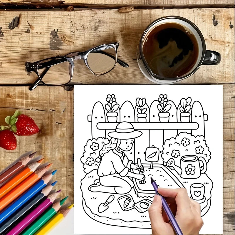28 Pages Cozy Girls's Life Coloring Book for Adult | Colouring Book for Stress Relief, Birthday Day Gift, Back to School Supplie