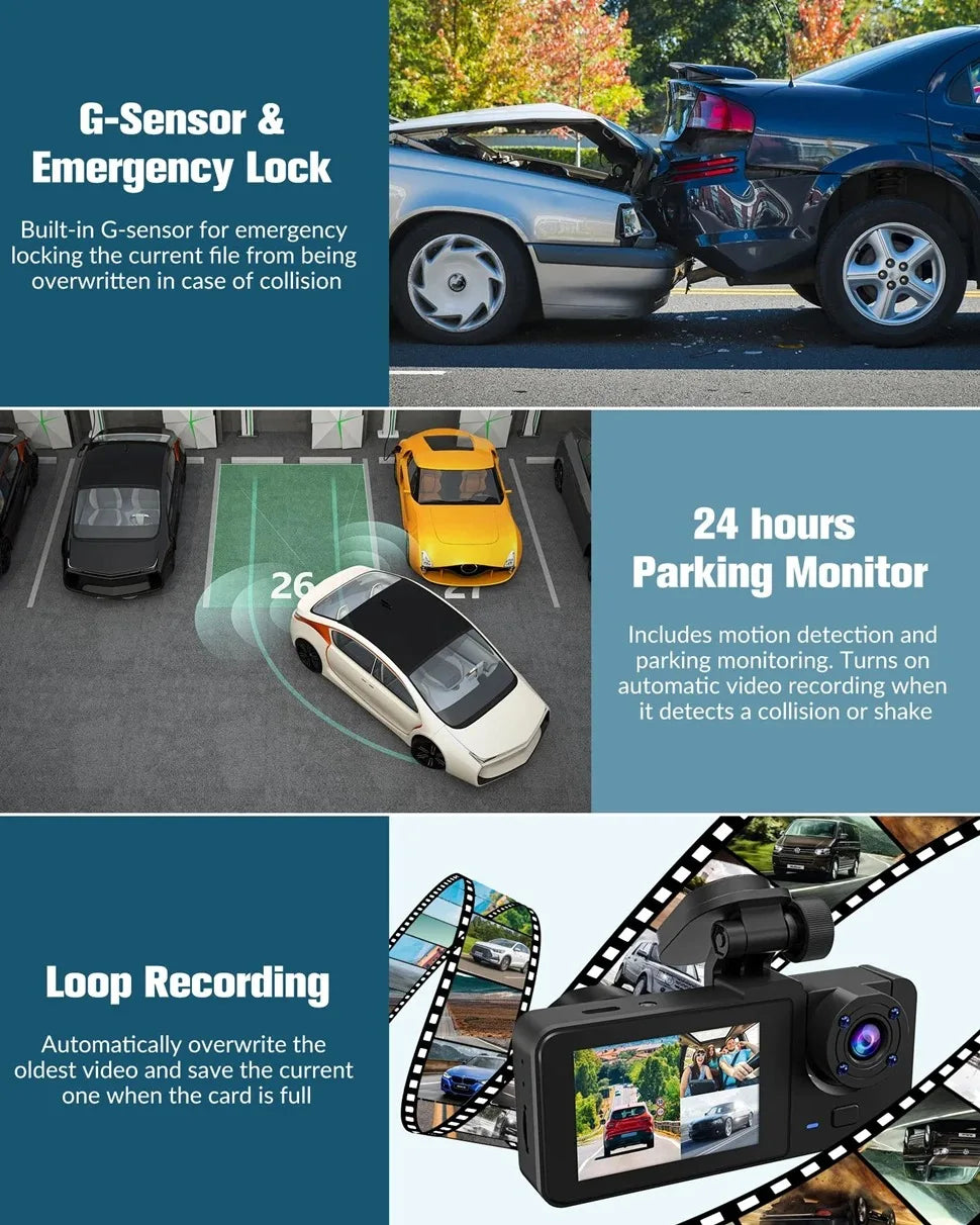 Dash Cam for Cars Camera Full HD 1080P Video Recorder Dashcam DVR Black Box Dual Lens DVR with Rear View Camera for Vehicle