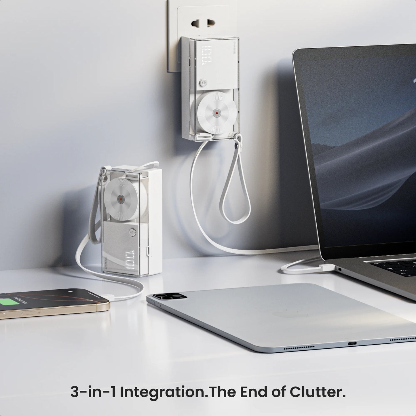 SHARGE 3-in-1 Portable Power Bank 30W USB-C Charger with USB-C Cable 10,000mAh AC Plug Max Battery Pack for iPhone 16/15 Galaxy