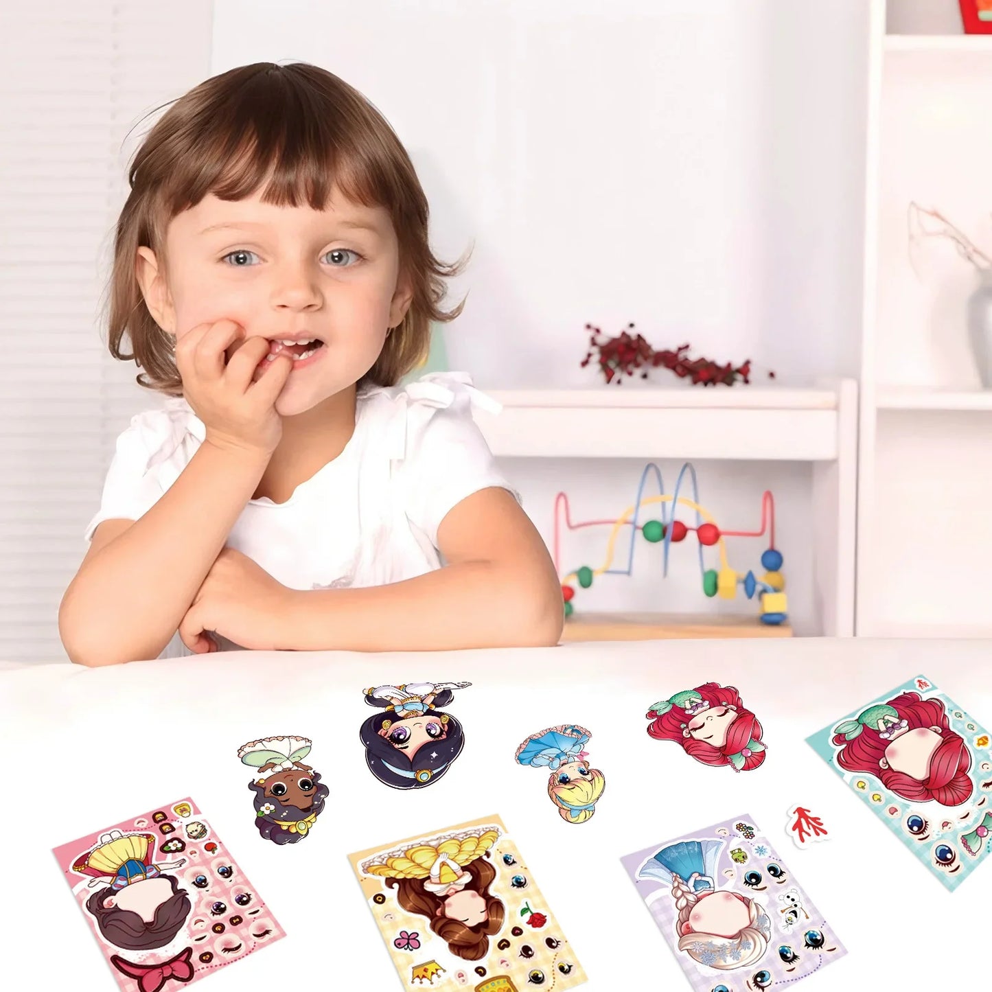8Sheets Cute Princess Puzzle Stickers Make A Face DIY Anime Assemble Jigsaw Decals Birthday Party Decoration