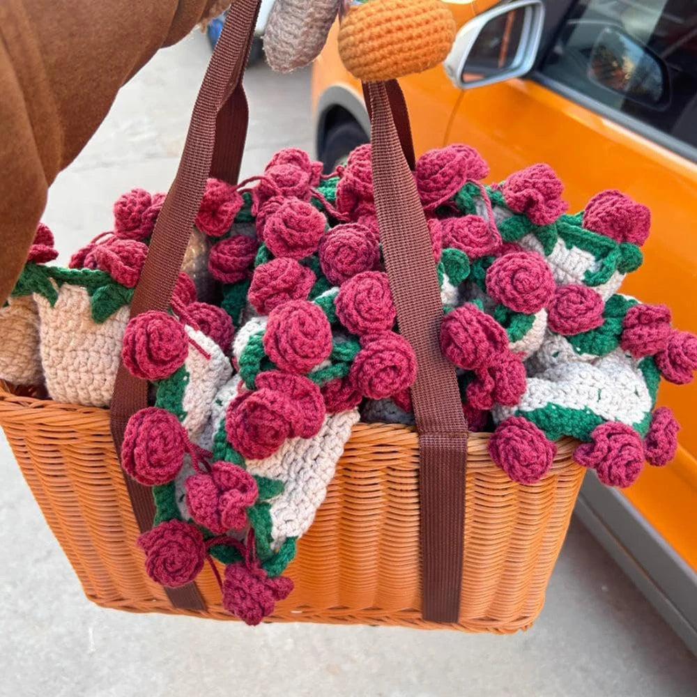 1pcs Rose Blanket Bouquet With Gift Bag Crochet Handmade Blanket of Roses Birthday Valentine's Day Gift for Girlfriend