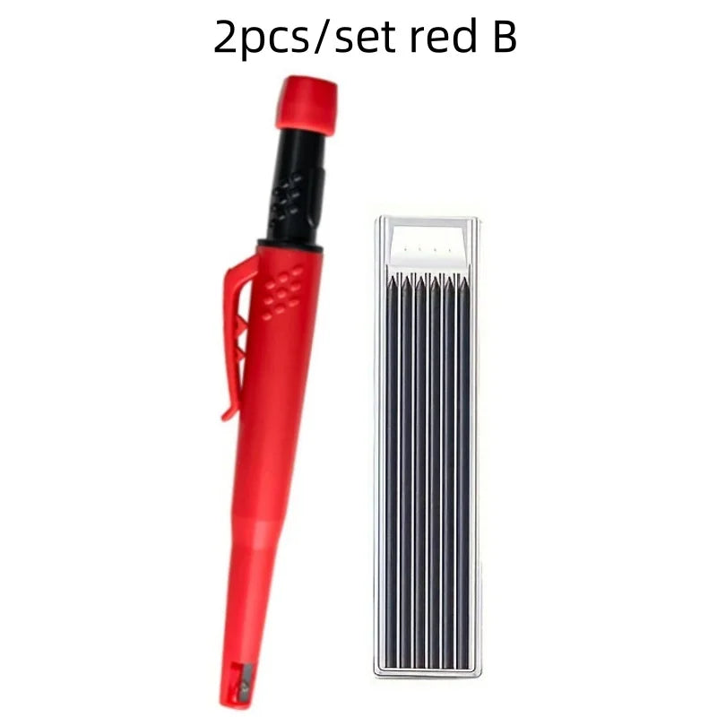 Solid Carpenter Pencil Set 2.8mm Deep Hole Mechanical Pencil Marker with Built in Sharpener for Carpenter Woodworking Architect