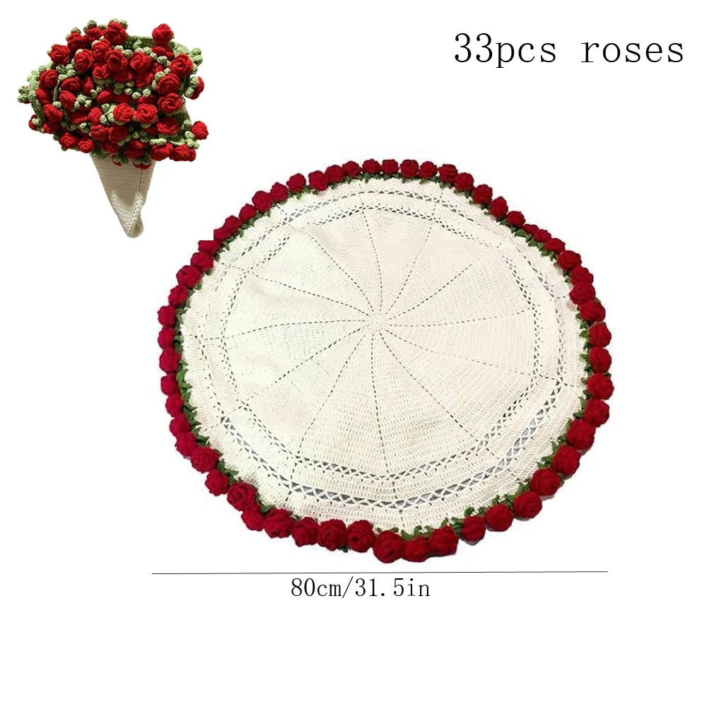 1pcs Rose Blanket Bouquet With Gift Bag Crochet Handmade Blanket of Roses Birthday Valentine's Day Gift for Girlfriend