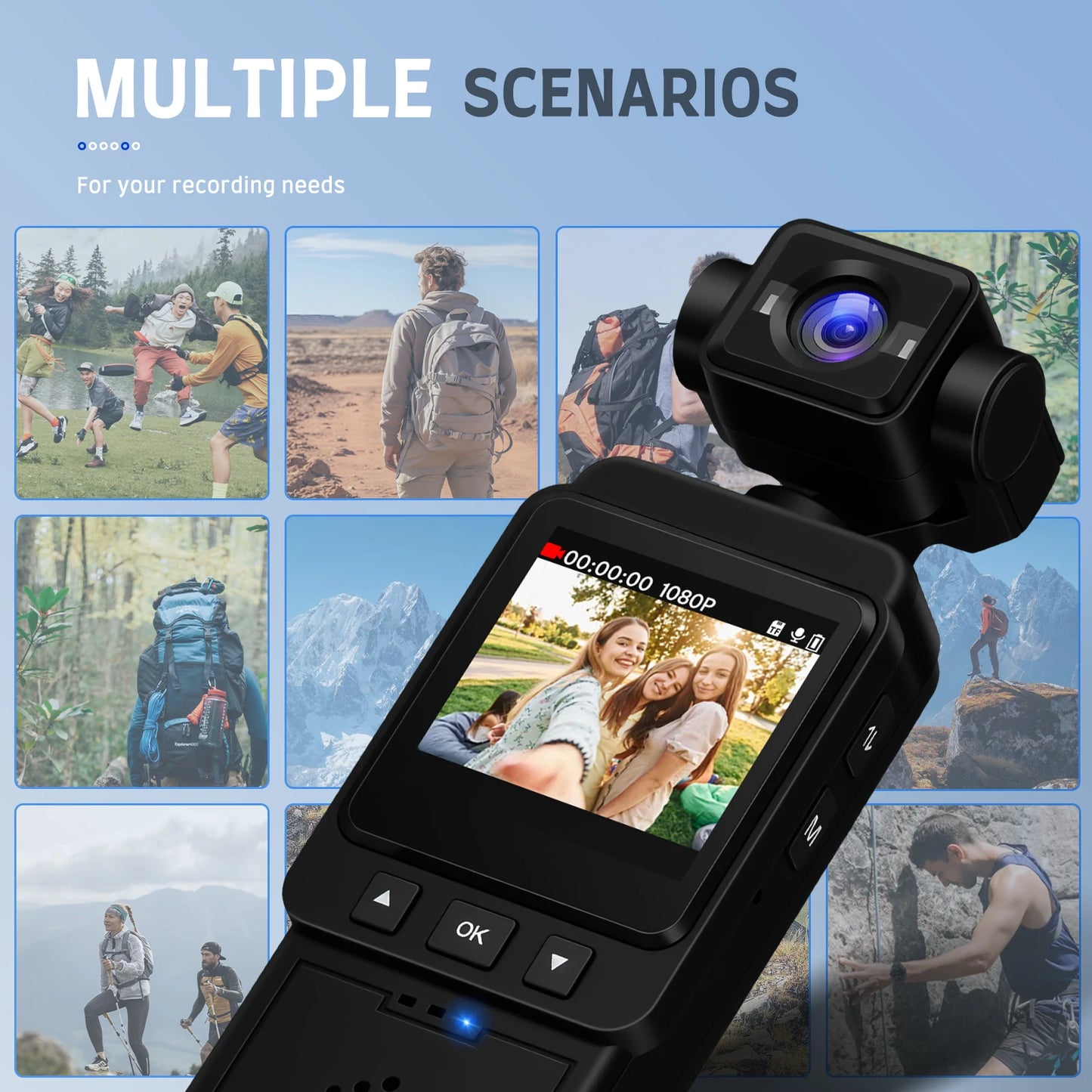 Inefala 1080P Sports Pocket Camera 1.54" Mini Lens 180° Rotatable WiFi Wireless Video Recorder 5hours Endurance Motion Camera