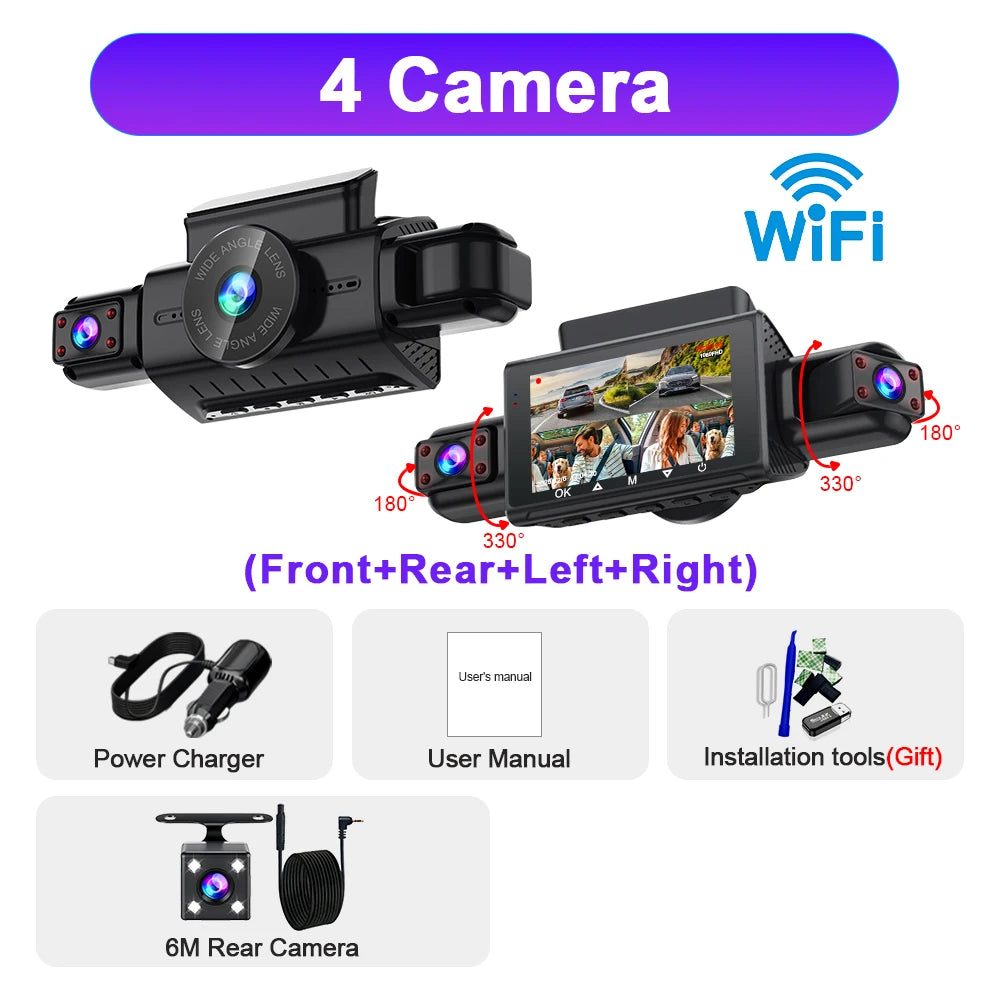  Dashcam for cars 4 Channel Black Box WiFi Driving Camera FHD 1080P Night Vision Loop Recording 24H Parking Mode car accessorie