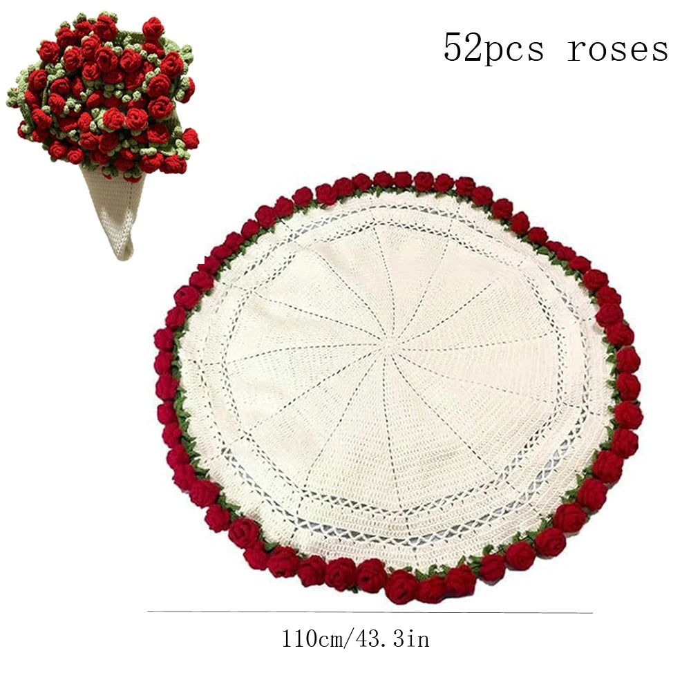 1pcs Rose Blanket Bouquet With Gift Bag Crochet Handmade Blanket of Roses Birthday Valentine's Day Gift for Girlfriend