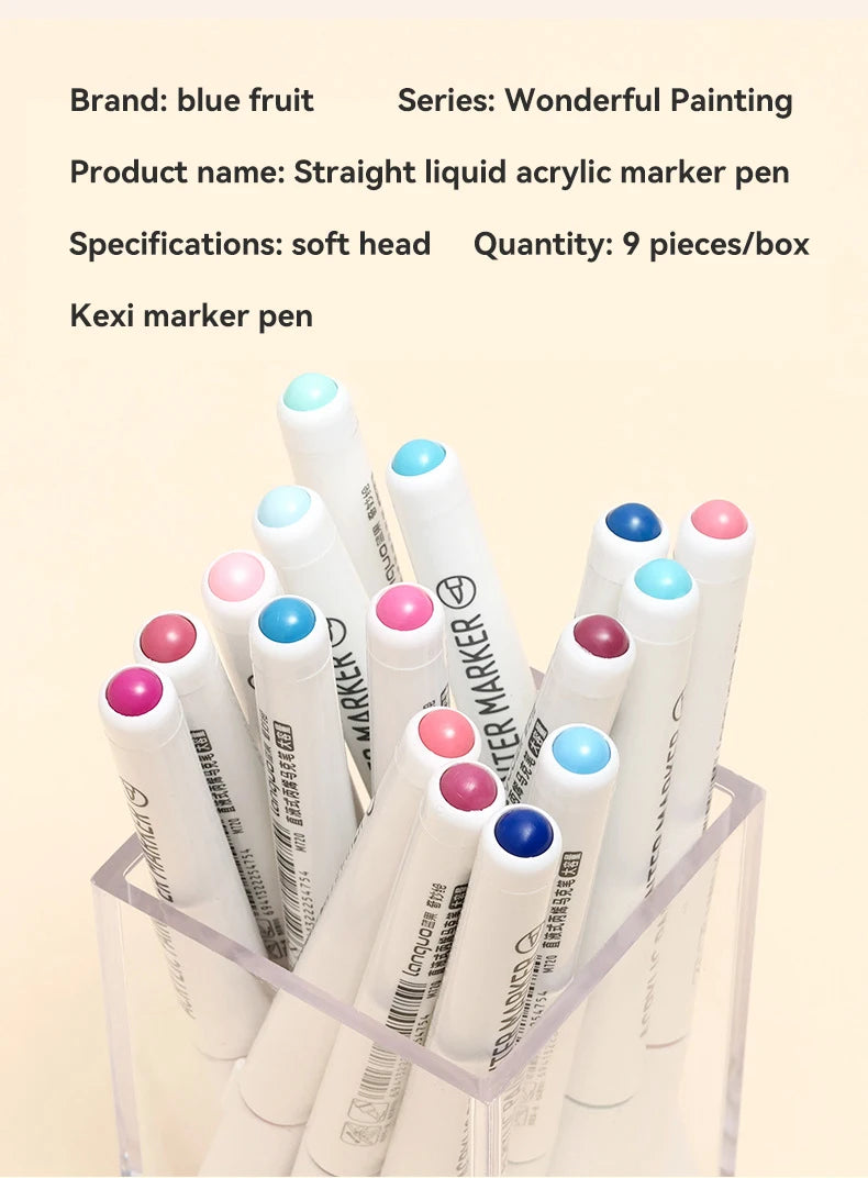 9colors/Set Acrylic Paint Pens Brush Marker Pen for Rock Painting,Ceramic,Glass,Wood,Canvas,Diy Art Supplies Drawing Stationary