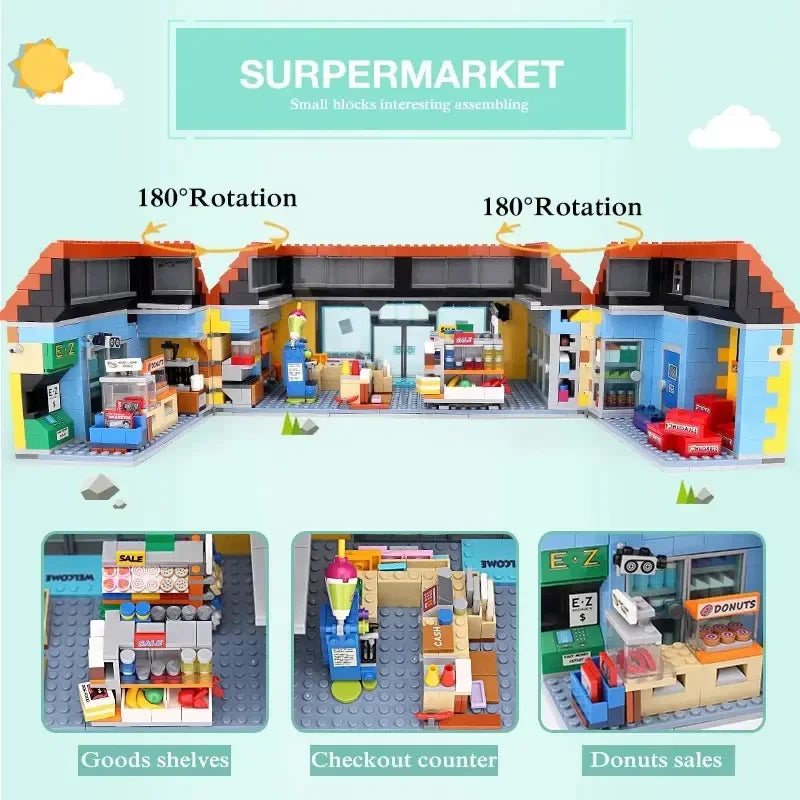 2179pcs The Kwik E Mart Store Virginia Simpsons Convenience Supermarket 71016 Building Block Model Toy Birthday Christmas Gifts