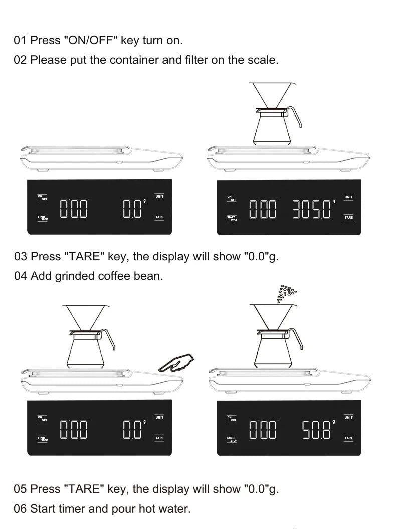3kg/0.01g Precision Kitchen Scale with Timer-Digital Food Scale for Baking, Cooking&Coffee Brewing (LCD Display, Home Chef Tool)