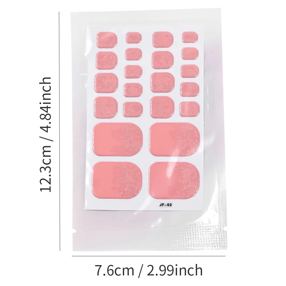 5Sheets/110Tips Summer Glitter Toe Nail Stickers Full Cover Nail Wraps Solid Color Adhesive Toenails Decals for Women DIY Foot &