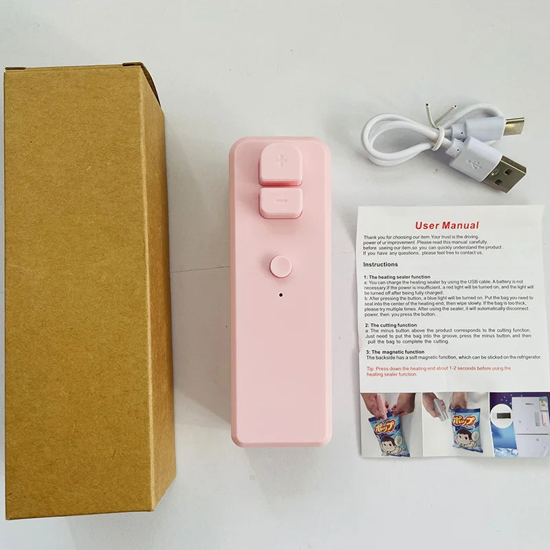 Home Use Rechargeable 2 in1 Bag Sealer Cutter with Magnetic Electric Food Cut and Seal Tool Machine for Tea Chip Bag Heat Reseal