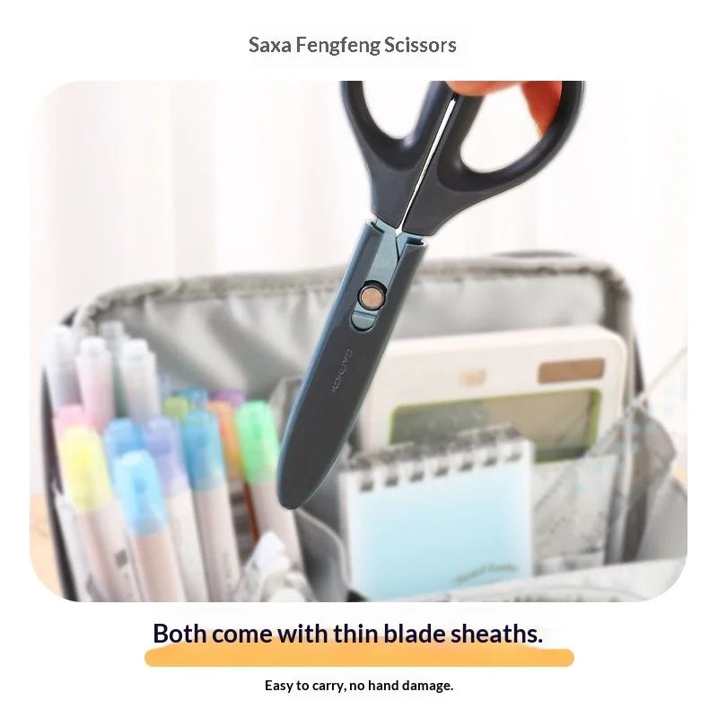 Japan KOKUYO SAXA Safety Scissors,Portable Titanium Coated Non-stick Blunt Tip Multi-Purpose Scissors for Home,Kids Craft&Office