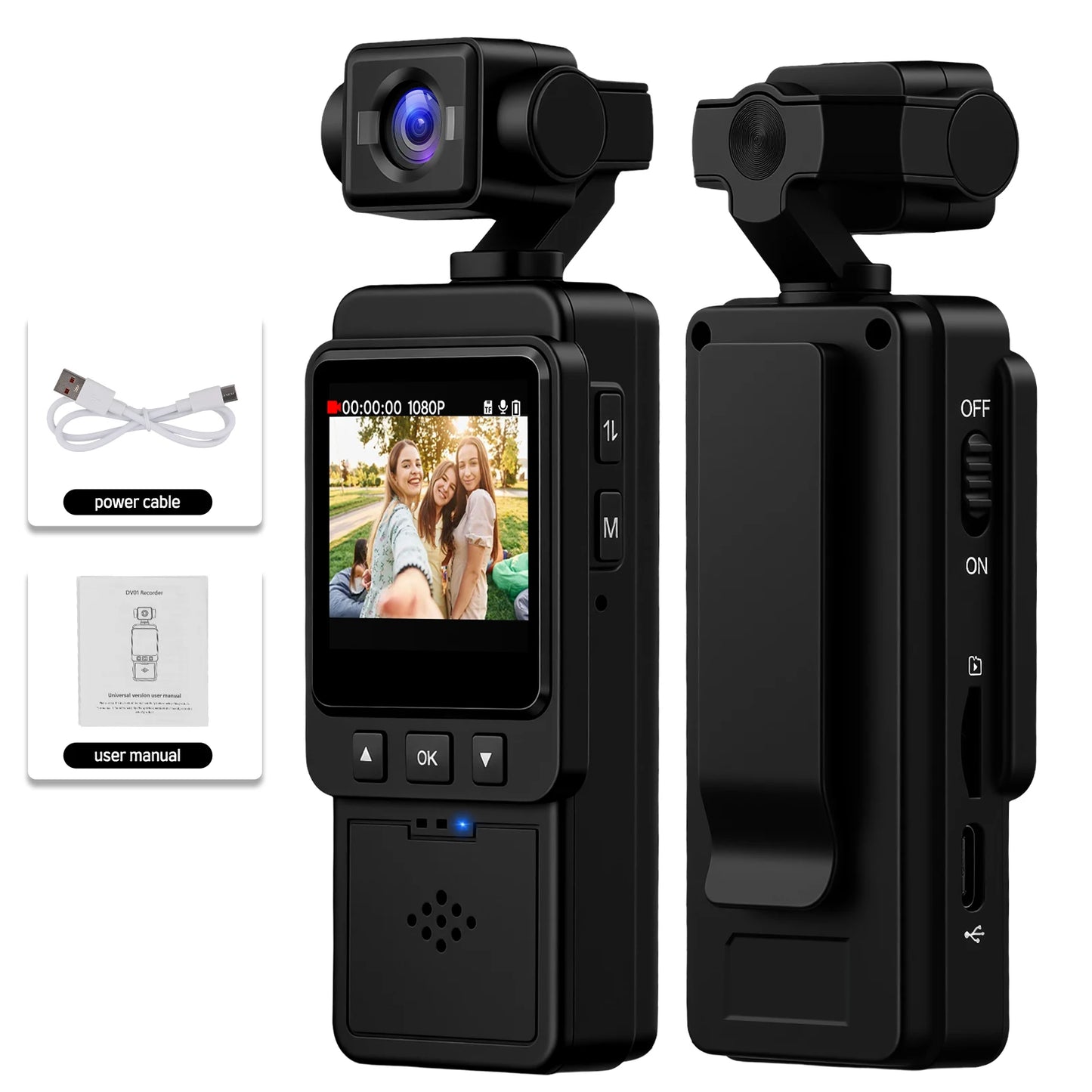Inefala 1080P Sports Pocket Camera 1.54" Mini Lens 180° Rotatable WiFi Wireless Video Recorder 5hours Endurance Motion Camera