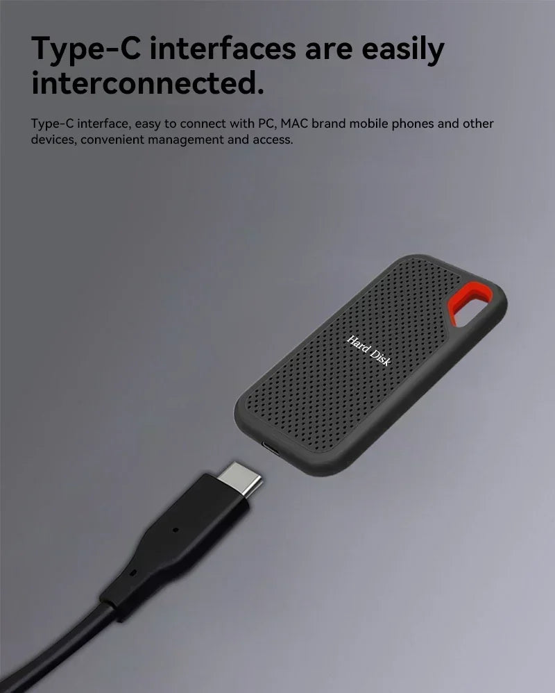 External Hard Drive 1TB Portable SSD High-speed Solid State Drive 128TB Large Capacity Hard Disk Storage Device for Laptops/Mac