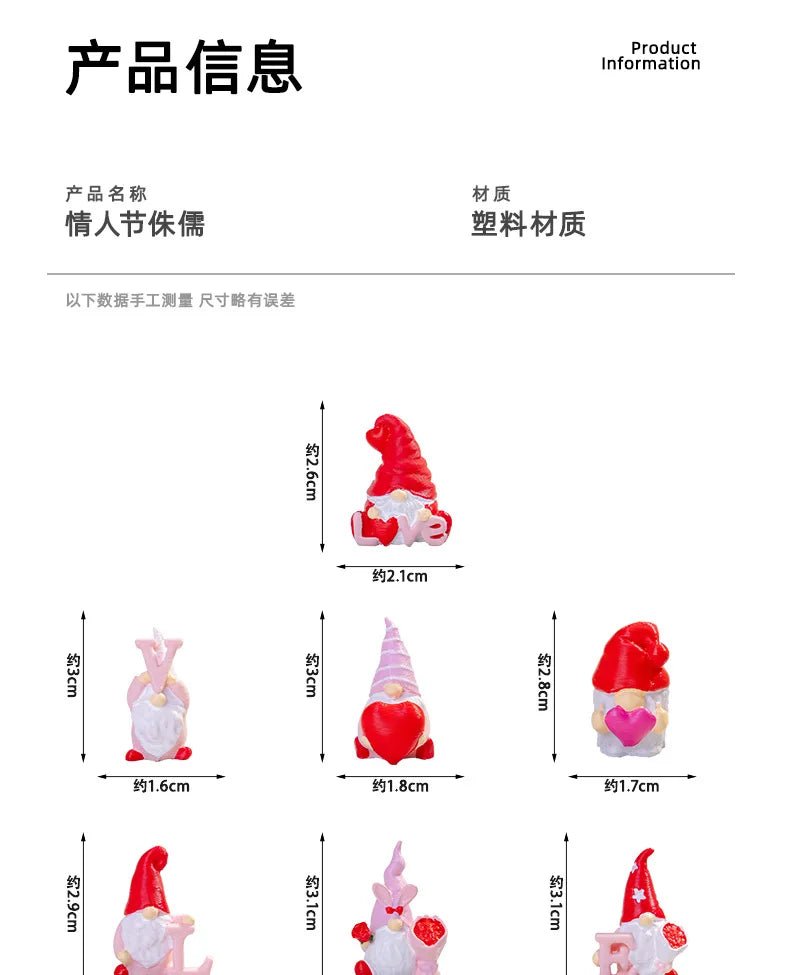 10/20/50pcs Mini Heart Love Dwarf Doll Figurine Miniature Gnome Garden Fairy Landscape Crafts Desktop Valentine's Day Ornament