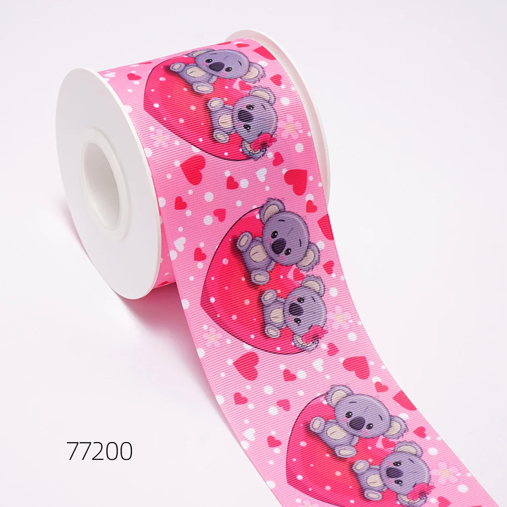 5 Yards 3inch 75mm of  Valentine's Day flowers  Printed Ribbon For Hair Bows DIY Crafts Handmade Accessories 76711