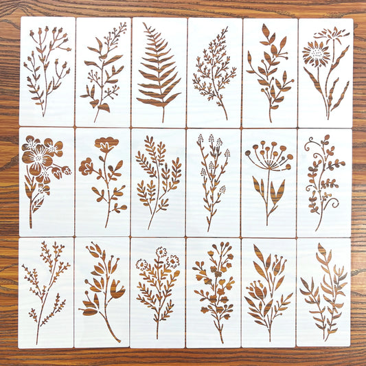**18 Pcs DIY Flower Painting Stencils, Reusable Plastic Templates for Wood, Fabric, Paper - Spray Paint & Graffiti Craft Supplie
