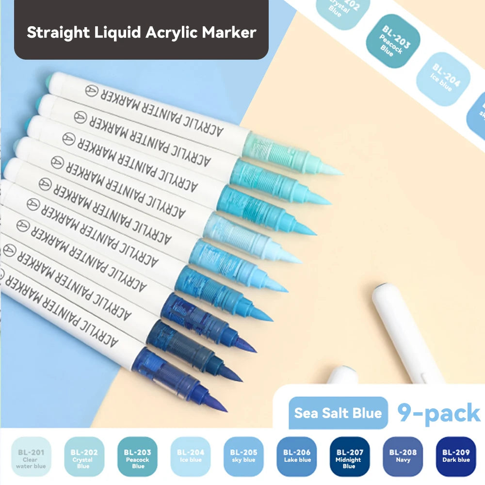 9colors/Set Acrylic Paint Pens Brush Marker Pen for Rock Painting,Ceramic,Glass,Wood,Canvas,Diy Art Supplies Drawing Stationary