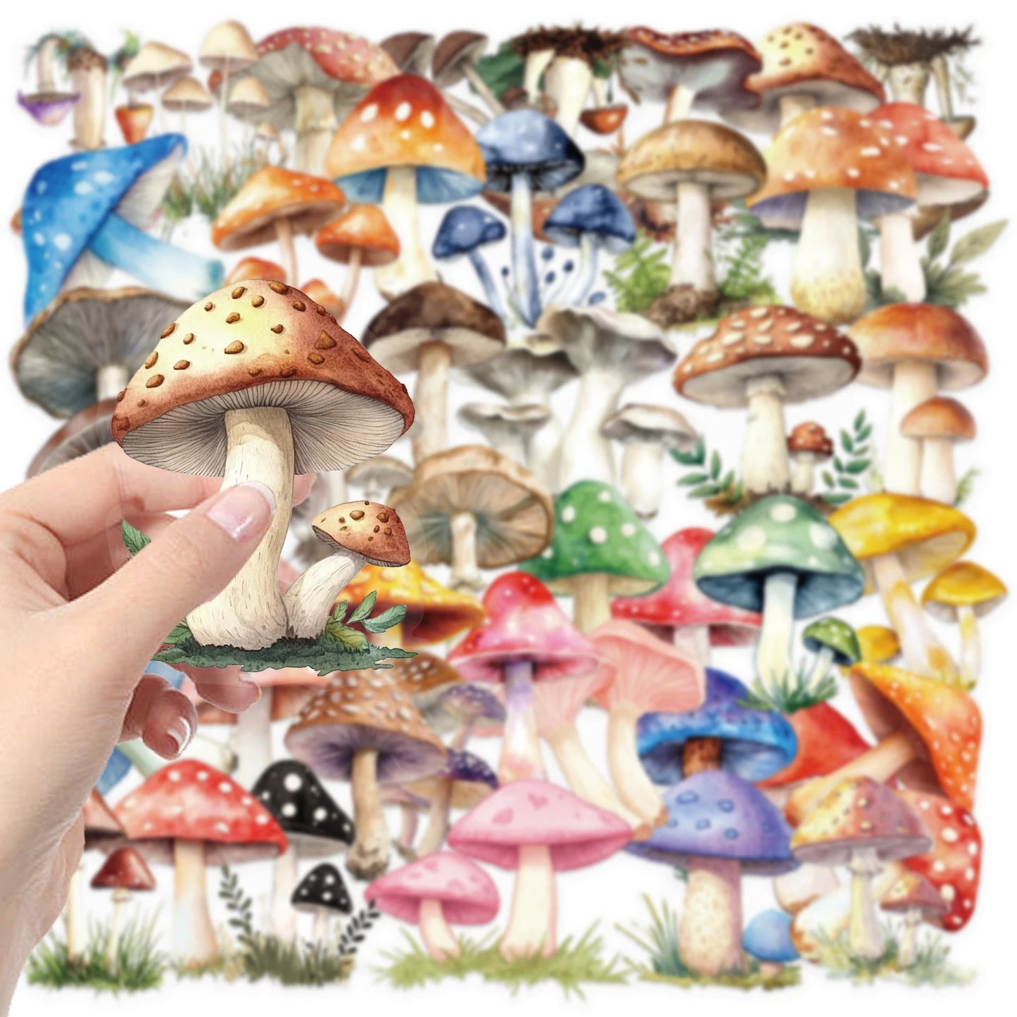 50pcs Mushroom Stickers Cartoon Pattern Waterproof PET Decals Scrapbooking Phone Luggage Skateboard Graffiti Decals