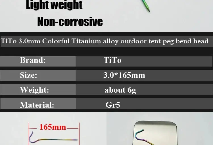 TiTo 3.0*165mm Ultralight Camping Accessories Titanium Alloy Tent Stake Pegs With Hook