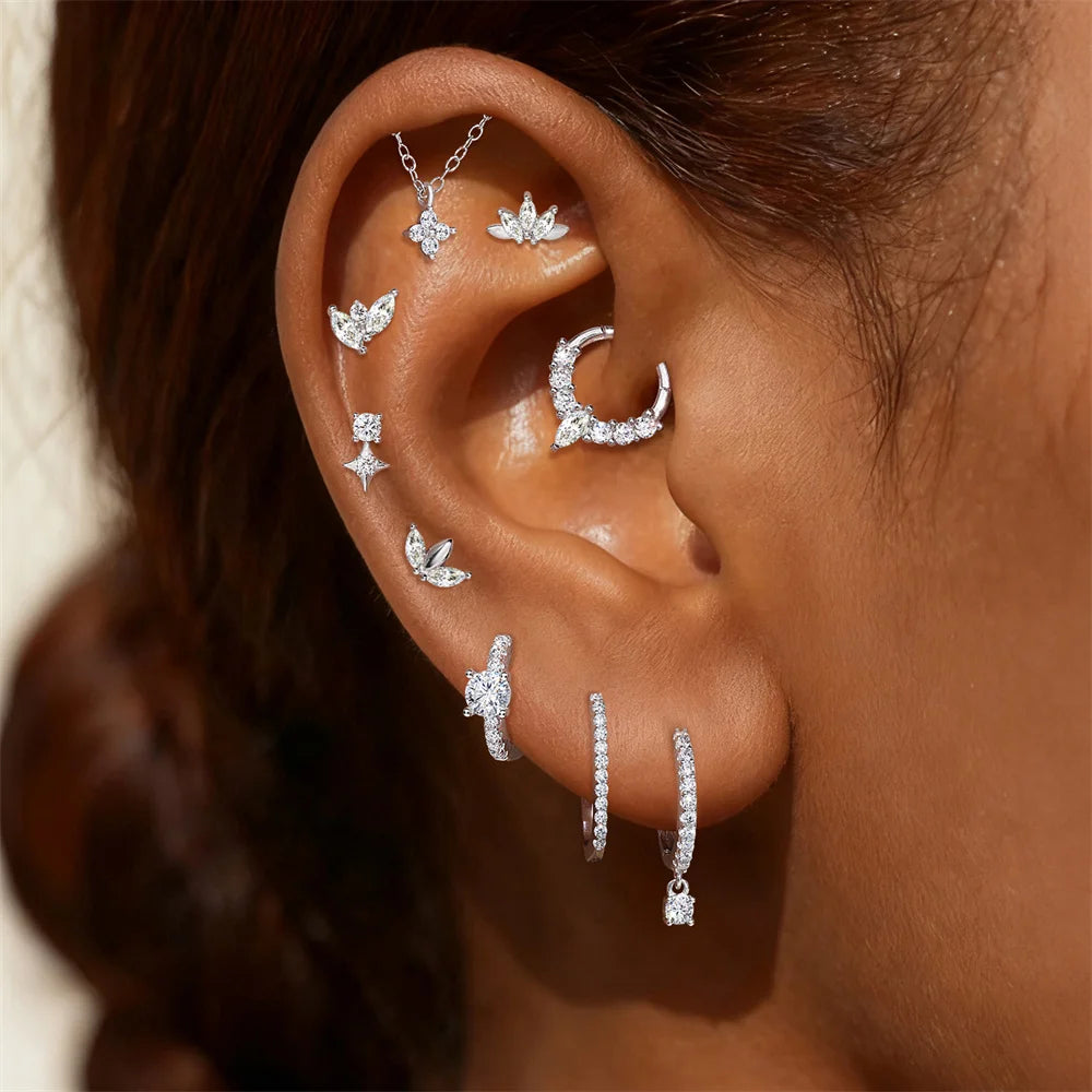 CANNER 1PC Moissanite Spherical Vertical Eight-pointed Star Piercing Earrings 925 Sterling Silver Jewelry Valentine's Day Gift