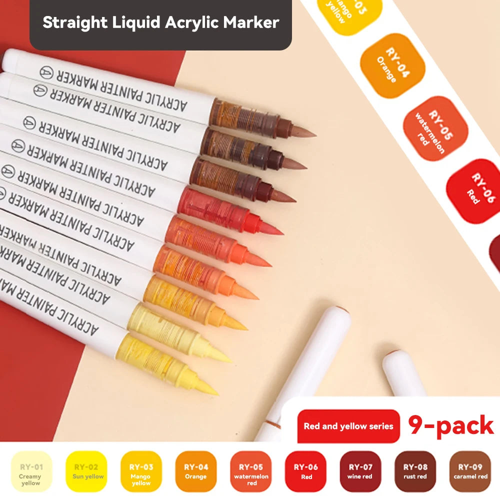 9colors/Set Acrylic Paint Pens Brush Marker Pen for Rock Painting,Ceramic,Glass,Wood,Canvas,Diy Art Supplies Drawing Stationary