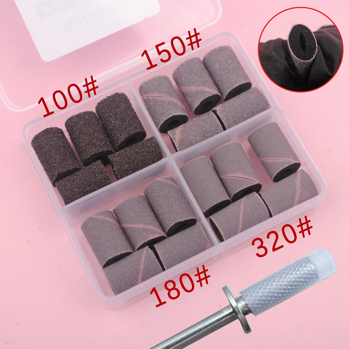 Nail Drill Buffer Bands,Soft Sponge Sanding Bands with 1pc bit,Nail Polish Sanding Buffer Bands, Grit 100#/150#/180# /320#