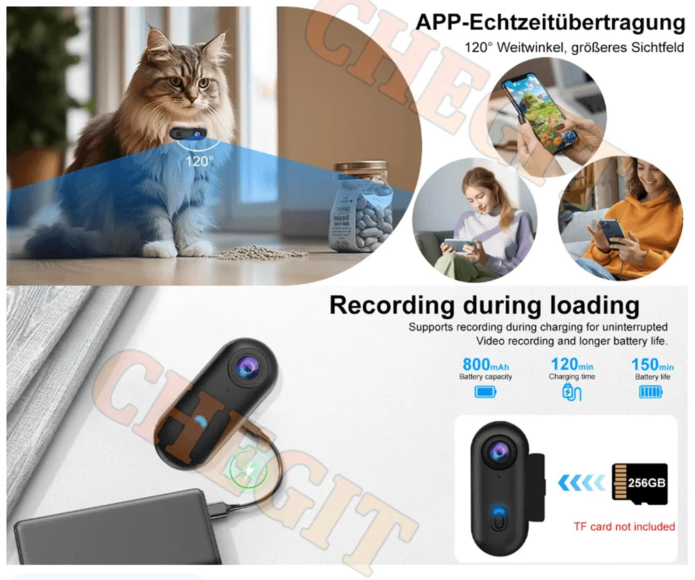 4K FHD POV Collar Cam Small Sports Camera Magnetic Necklace Pets Camcorder Mini Wireless WiFi H88 Bodycam Recording Vlog Selfie
