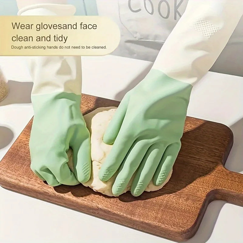 4pcs Waterproof Housework Cleaning Gloves Kitchen Cleaning Latex Laundry Dishwashing Gloves Wear Resistant Rubber Work Gloves